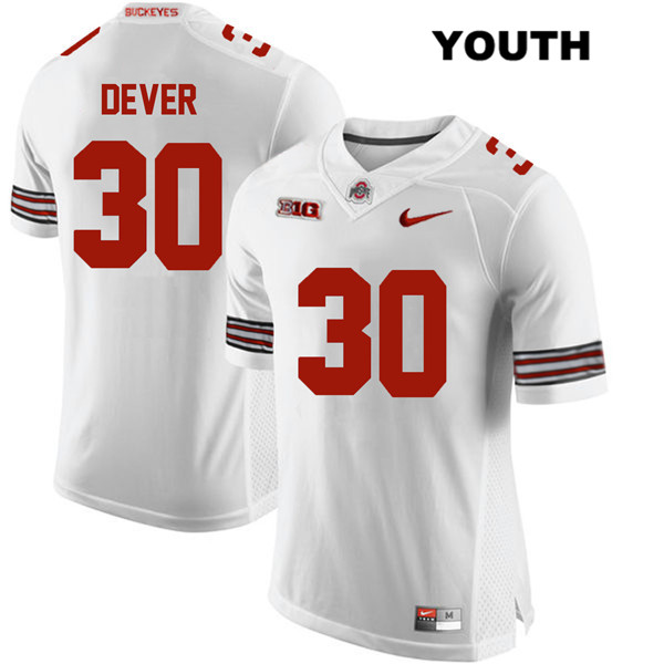 Ohio State Buckeyes Youth Kevin Dever #30 White Authentic Nike College NCAA Stitched Football Jersey CV19R72JO